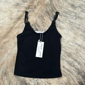 LF Emma & Sam Black Ribbed Tank w/ Chain Straps